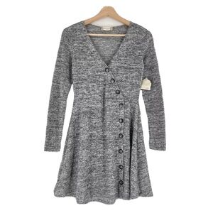 Altar’d State Size S Mini Fit Flare Dress Long Sleeve Button Accent Light Gray